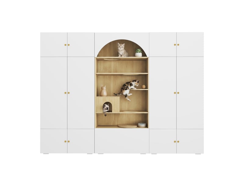 Ensemble dressing 3-en-1 avec espace félin 270x50x200 cm blanc et effet bois - Conforama A