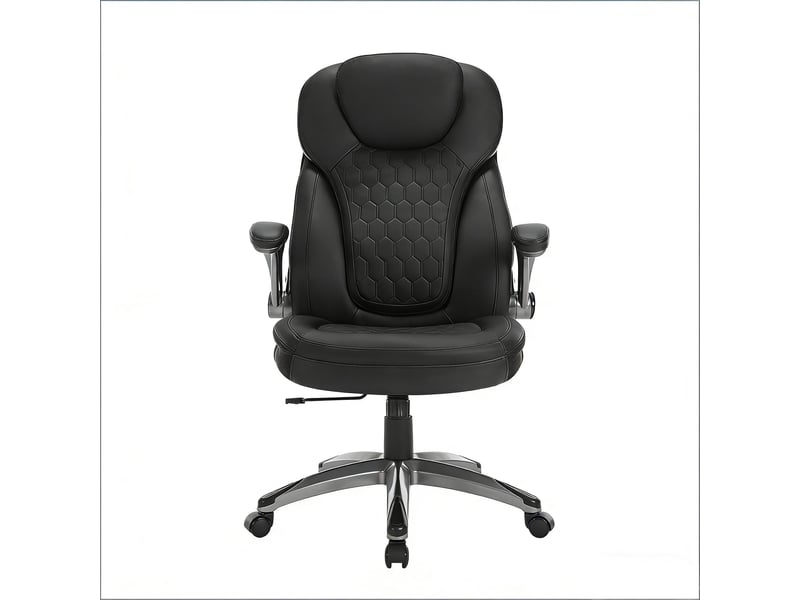 Chaise de bureau à dossier haut pivotante avec hauteur réglable - lpospi - accoudoirs rabattables, pu et maille - noire - Conforama A