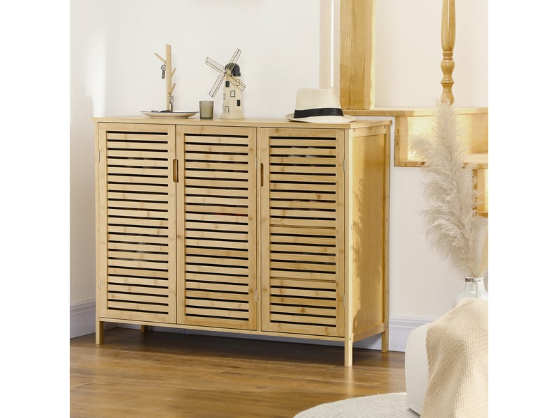  Meuble à chaussures armoire à chaussures style naturel - 2 placards avec 8 étagères - en bambou bois naturel  - Conforama C