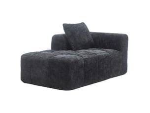 Méridienne fixe 1 place en tissu noir avec coussin et poches latérales, style contemporain pour votre salon