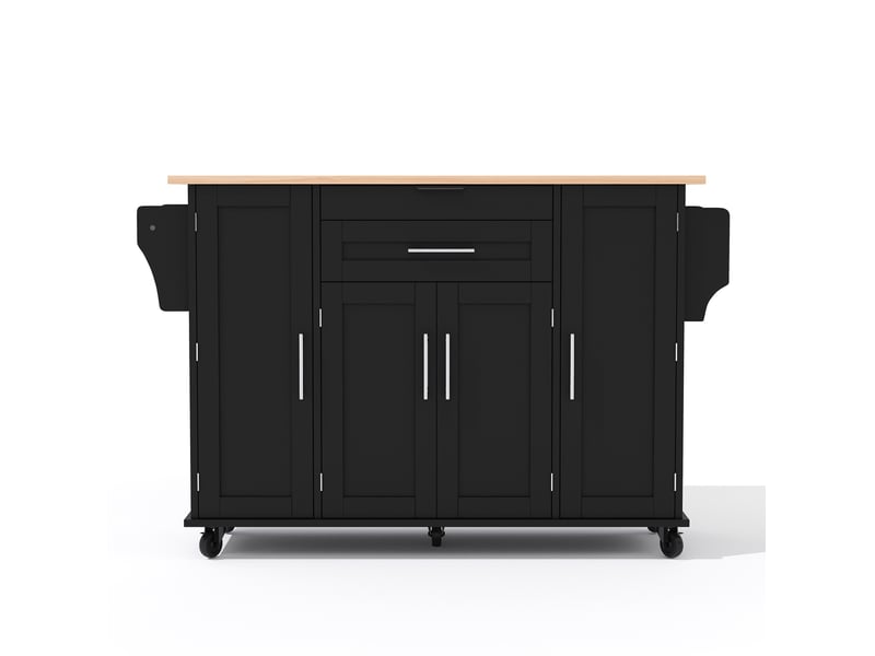  Desserte de cuisine 136 x 70 x 92 cm noir et naturel en mdf, plateau extensible sur roulettes avec rangement  - Conforama E
