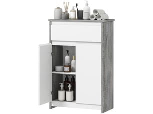 Meuble salle de bain gris et blanc avec tiroir et deux portes, 60 x 30 x 90 cm