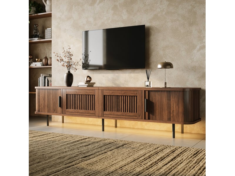  Meuble tv 180x40x44.5 cm avec éclairage led contrôlé par application, coloris noyer  - Conforama B