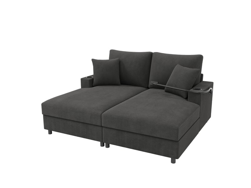  Canapé convertible modenvie 2 places en velours côtelé gris 163 x 140 x 82 cm avec usb et usb-c  - Conforama A