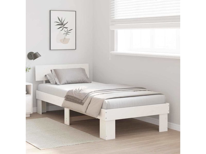 Lit simple- lit adulte - cadre de lit avec tête de lit blanc 90 x 190 cm pin massif - Conforama B