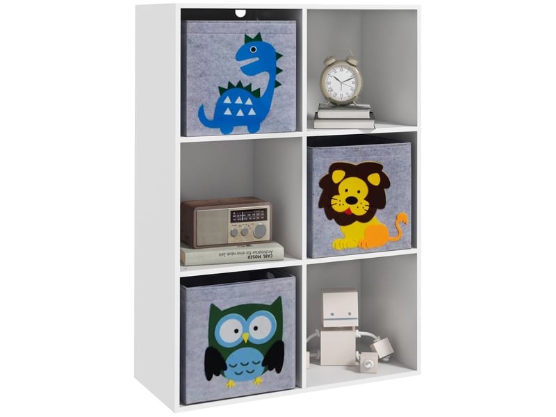  Meuble de rangement pour jouets à 6 cubes pour enfants de 3 ans et plus, en mdf et mélamine, 61,8 x 29,9 x 91,5 cm, gris et blanc  - Conforama A