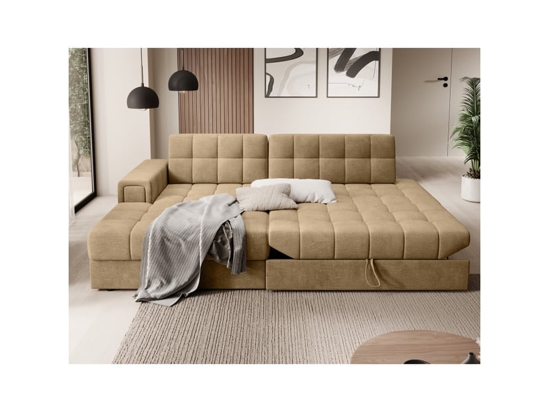  Canapé d'angle convertible cubito beige 240 cm avec coffre de rangement et couchage  - Conforama B