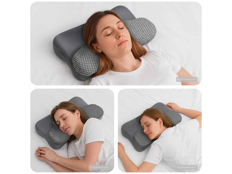  Oreiller, coussin cervical gris mousse à mémoire de forme 58 x 36 x 13 cm cf51355  - Conforama B