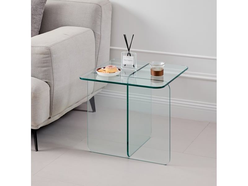  Table basse fixe polyvalente en verre trempé transparent pour salon et extérieur 45×45×41 cm  - Conforama B