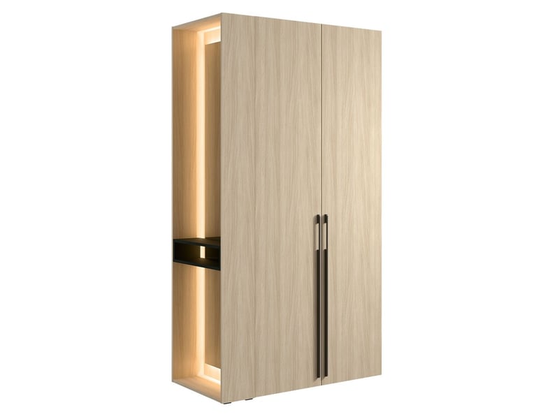 Armoire design soria 204 cm chêne et noir avec miroir led, niche et étagères – 2 portes battantes - Conforama A