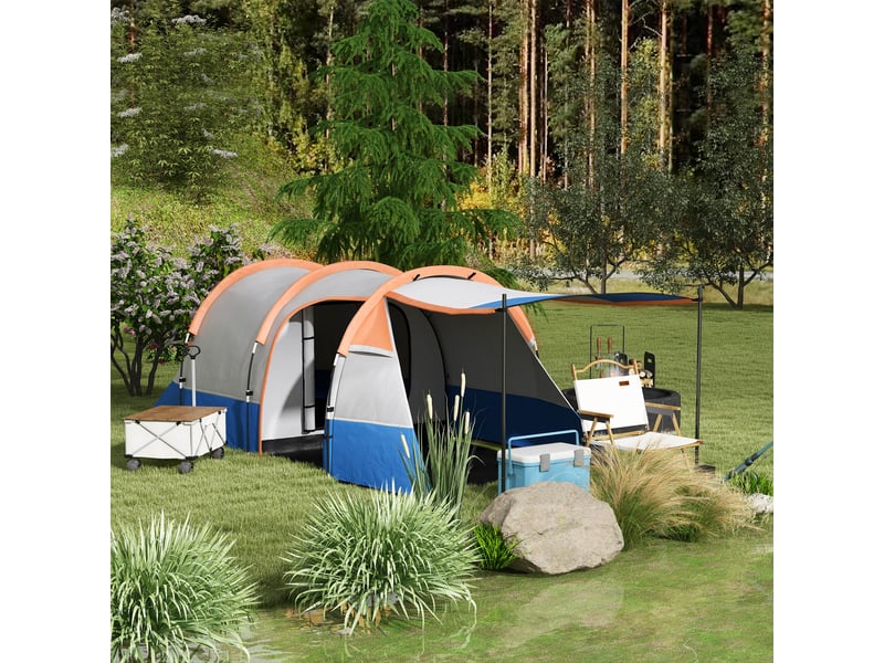  Tente de camping pour 2 personnes, crochet pour lanterne, trois entrées, imperméable, orange  - Conforama C