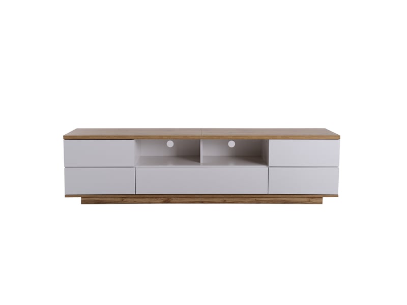  Meuble tv blanc 180 cm moderne, motifs bois, finition bloc couleur, meuble bas design  - Conforama A
