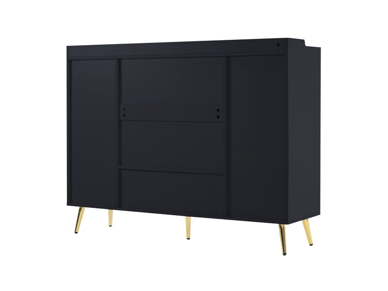  Meuble à chaussures 130x37x100 cm avec 2 tiroirs, 4 portes et niche, panneau de particules noir  - Conforama E