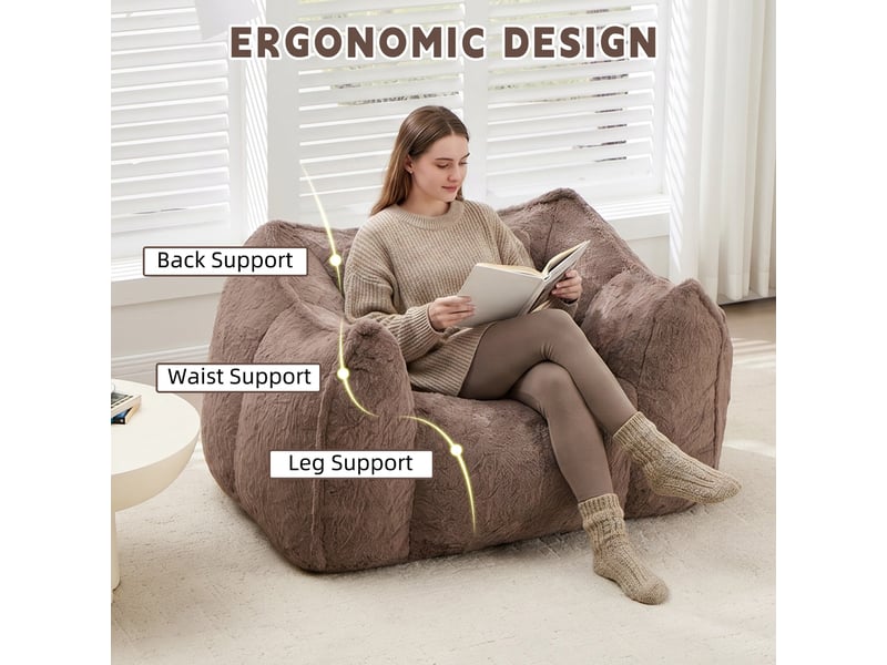  Fauteuil pouf géant 123 x 97 x 73 cm, fausse fourrure, mousse haute densité, coussin inclus pour salon et chambre - kaki  - Conforama B