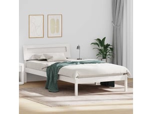 Lit adulte, lit simple, cadre de lit avec tête de lit blanc 90x190cm pin massif cf2209