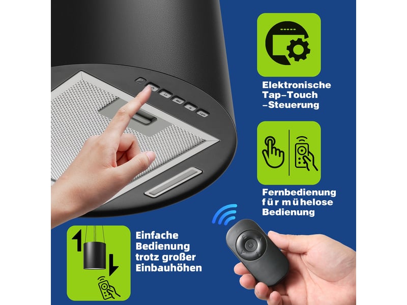 Hotte aspirante îlot à recyclage noire 35 cm, 700 m³h, 3 vitesses, filtre à charbon actif et éclairage led, classe énergétique a+ - Conforama R