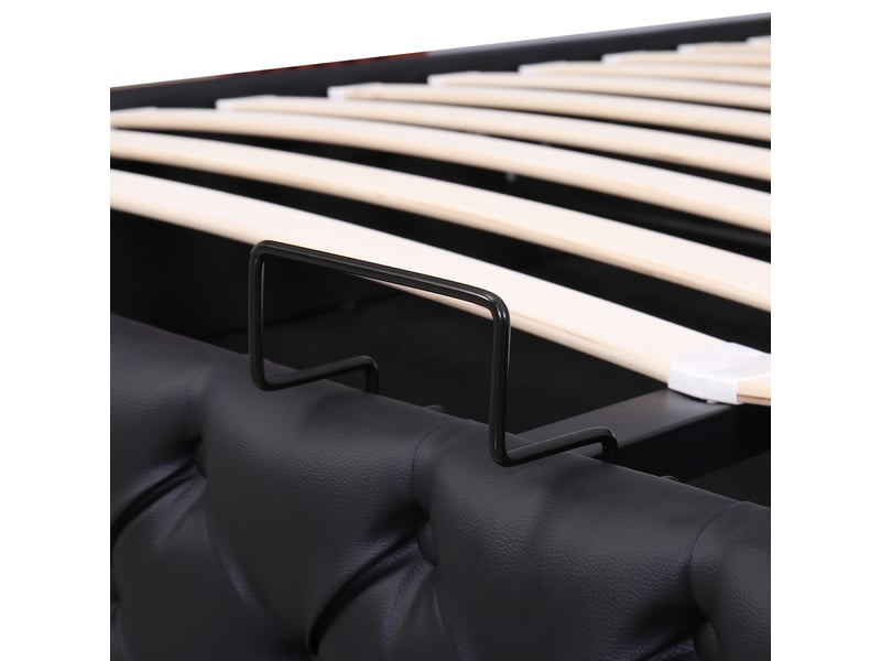  Lit coffre moderne 180x200 cm avec tissu en fond et led, sommier à lattes et rangement, pu noir, sans matelas  - Conforama R