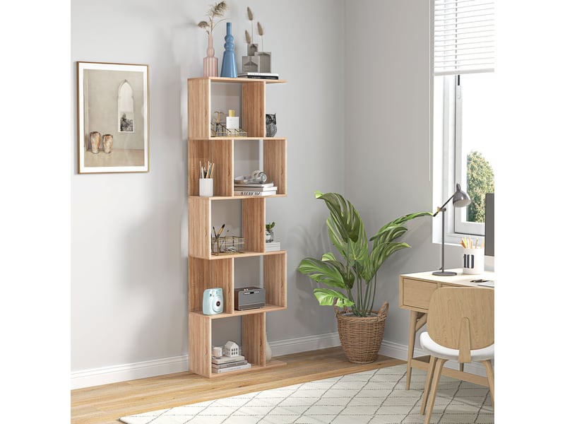  Bibliothèque en bois à 5 étagères avec séparateur, 60 x 24 x 184,5 cm, couleur bois  - Conforama D