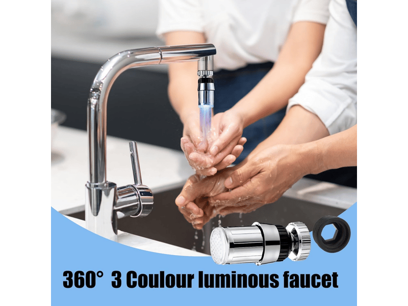 Robinet lumineux led 3 couleur, 360 degrés robinets à capteur à changement à température contrôlée tricolore, accessoires ZPB502431 - Conforama D
