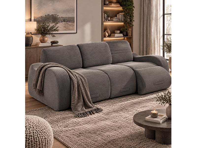  Canapé modulable 3 places 247x115x76 cm en velours côtelé gris  - Conforama B