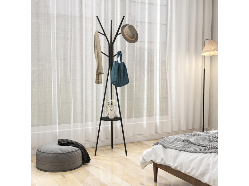  Porte-manteau trépied avec étagère et 9 patères en métal noir 45x45x180 cm  - Conforama B