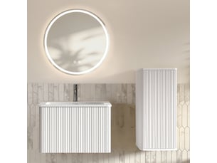 Meuble sous vasque avec miroir led et colonne murale, vasque et rangement pour salle de bain, blanc mat