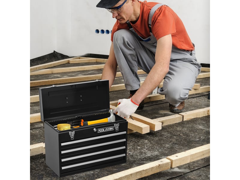  Boîte à outils métal 20,3 4 tiroirs verrouillable coffre rangement atelier garage noir  - Conforama R