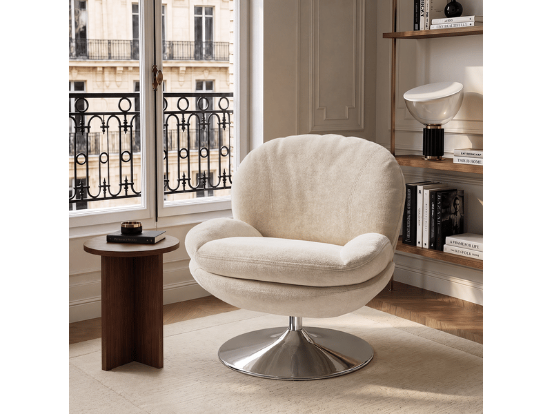  Fauteuil pivotant en velours bouclé crème aspen APF25VBCR - Conforama B