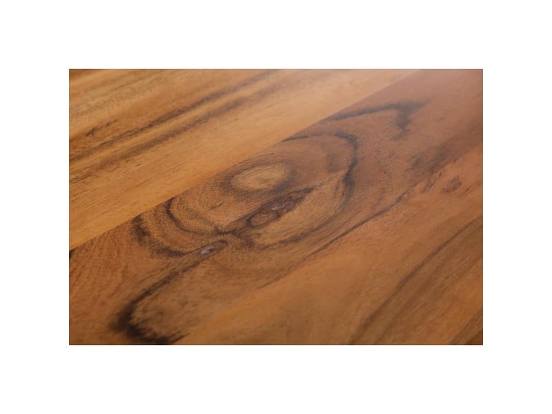  Table de salle à manger arkaya 180 cm – plateau en bois d'acacia sauvage verni et pieds en métal noir en u – style industriel  - Conforama E