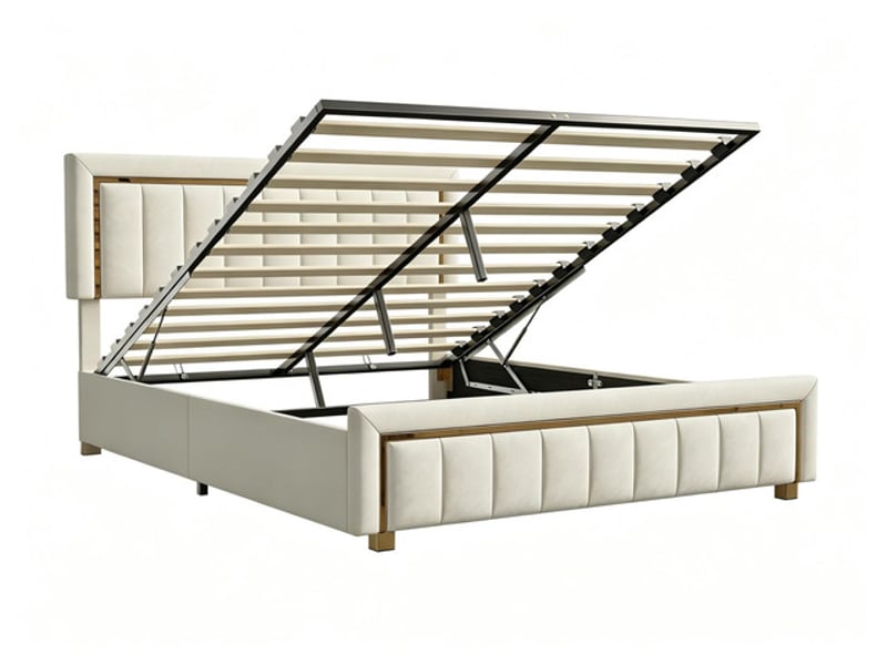  Lit coffre 140x200 cm ezssw, coloris beige  - Conforama A
