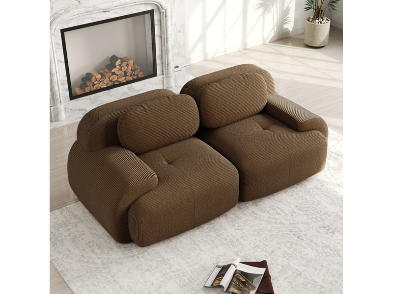  Canapé 2 places 208x103x70 cm modulaire en corduroy coloris marron  - Conforama C