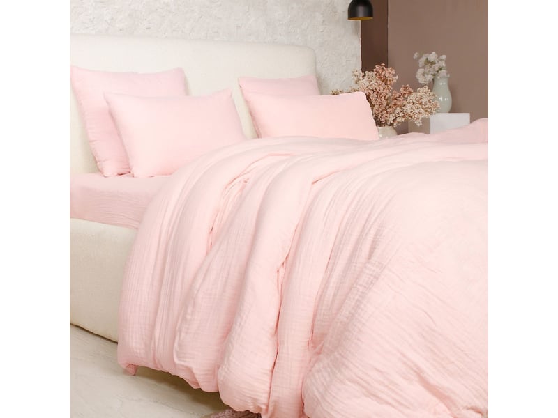  Parure housse de couette 260x240cm + 2 taies 100% gaze de coton lavée rose lotus - valma VALMA - Conforama B