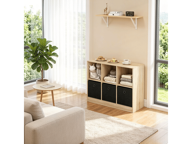  Bibliothèque cube, étagère de rangement sur pied, meuble salon et cuisine polyvalent noir et blanc  - Conforama E