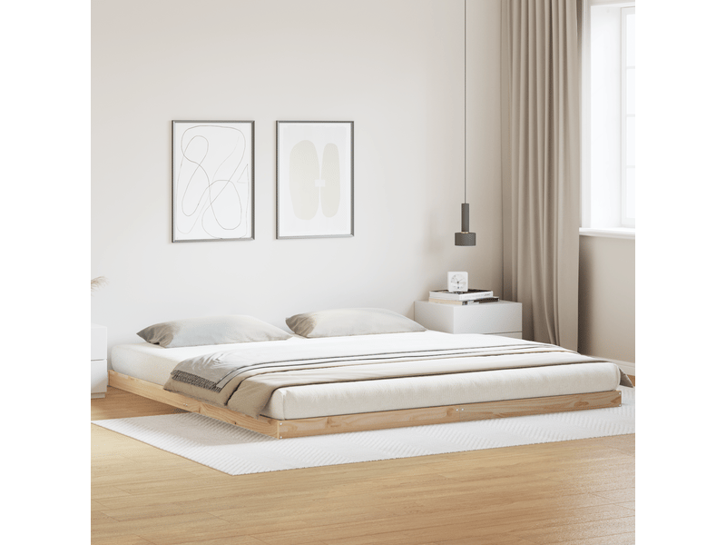 Lit adulte ; lit double ; lit au sol blanc 180x210 cm en bois de pin massif  - Conforama C