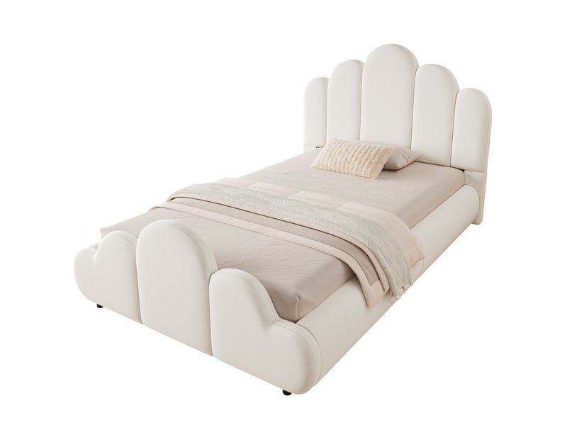  Lit enfant 90x200 cm – design nuage avec coins arrondis et sommier à lattes – velours – beige CozyNest - Conforama A