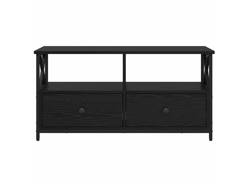  Meuble tv - banc tv - meuble de rangement chêne noir 90 x 33 x 45 cm bois d'ingénierie et acier  - Conforama E