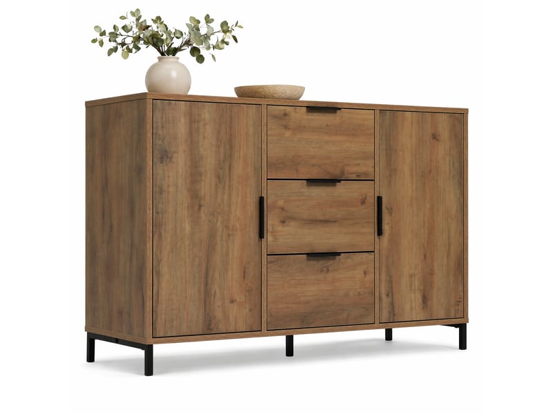  Commode 2 portes 3 tiroirs 120x40x76 cm – chêne foncé – étagère réglable et rangement style industriel  - Conforama A