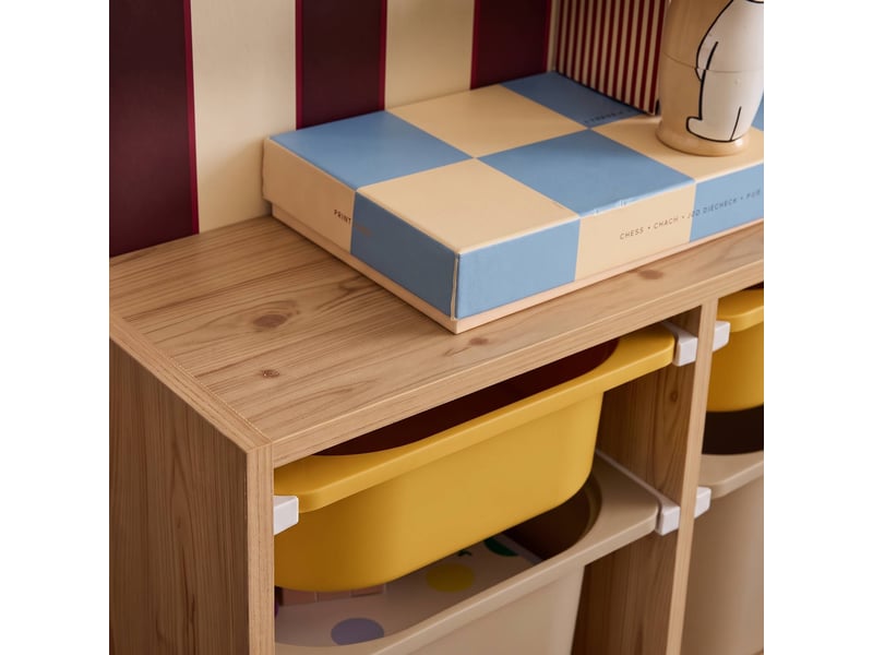  Meuble de rangement pour enfant décor bois 6 bacs moutarde et beige - sora  - Conforama E