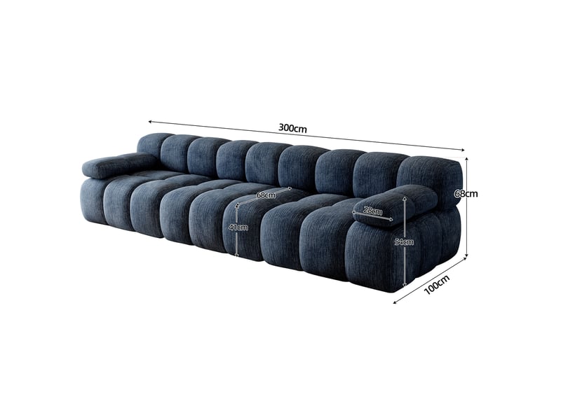 Canapé 3 places en tissu chenille bleu 300x100x68 cm - Conforama C