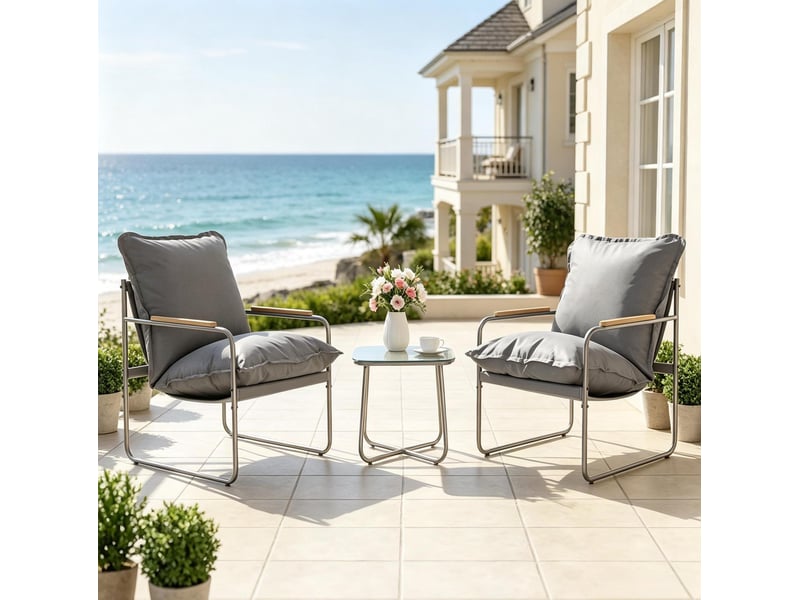 Salon de jardin 3 pièces 2 places en métal et verre gris - Conforama B