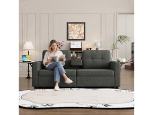 Canapé droit convertible REDOM 2 places Tissu gris avec coffre de rangement