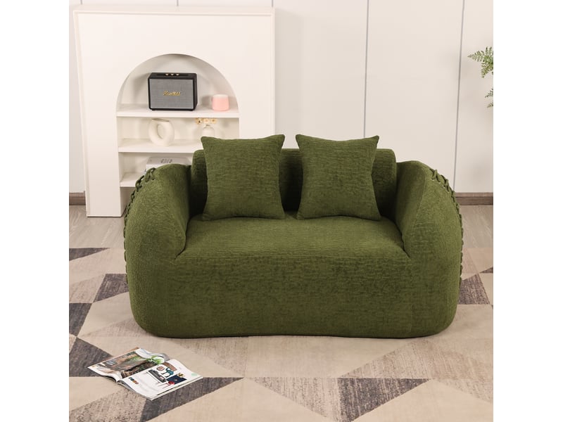  Canapé droit moderne 2 places 155x90x67 cm compressé incurvé, pour salon, contemporain, mousse et tissu chenille, vert  - Conforama B
