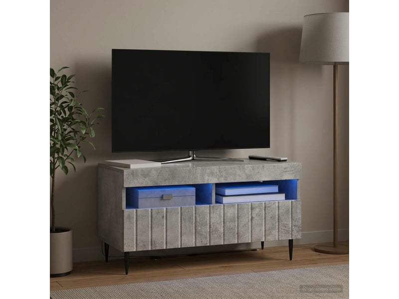  Meuble tv - banc tv - meuble de rangement led gris béton bois d'ingénierie  - Conforama D