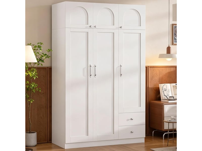  Armoire avec 6 portes 2 tiroirs, armoire avec tringle et étagère de rangement, penderie blanc  - Conforama B