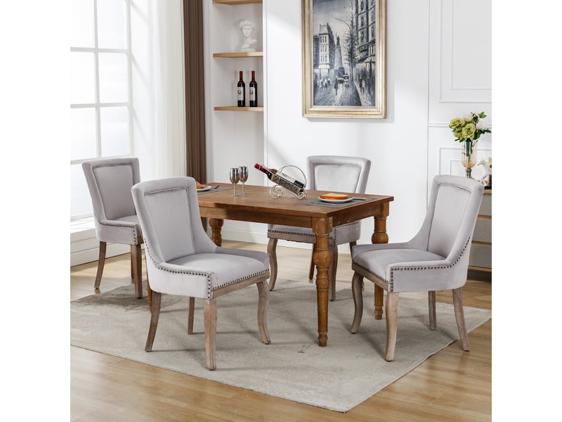  Lot de 4 chaises en velours coloris gris avec pieds en bois massif  - Conforama B