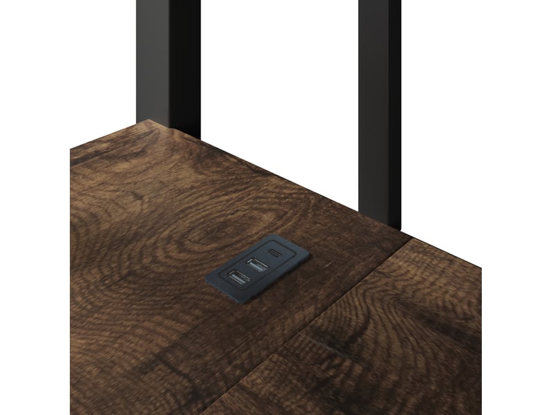  Lit mezzanine 160x200 cm noir en métal et mdf avec bureau, led, usb-c, rangements et panneau perforé, sans matelas  - Conforama D