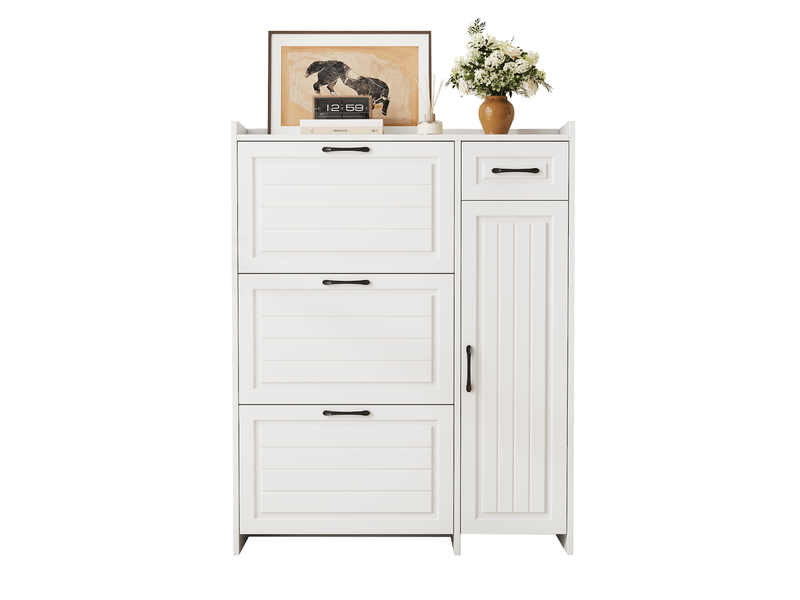  Meuble à chaussures 3 abattants 1 porte 1 tiroir mdf blanc 92x24x121 cm  - Conforama A