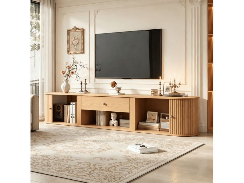  Meuble tv modenvie 180 x 40 x 40 cm 2 portes à rideau 1 tiroir naturel  - Conforama D