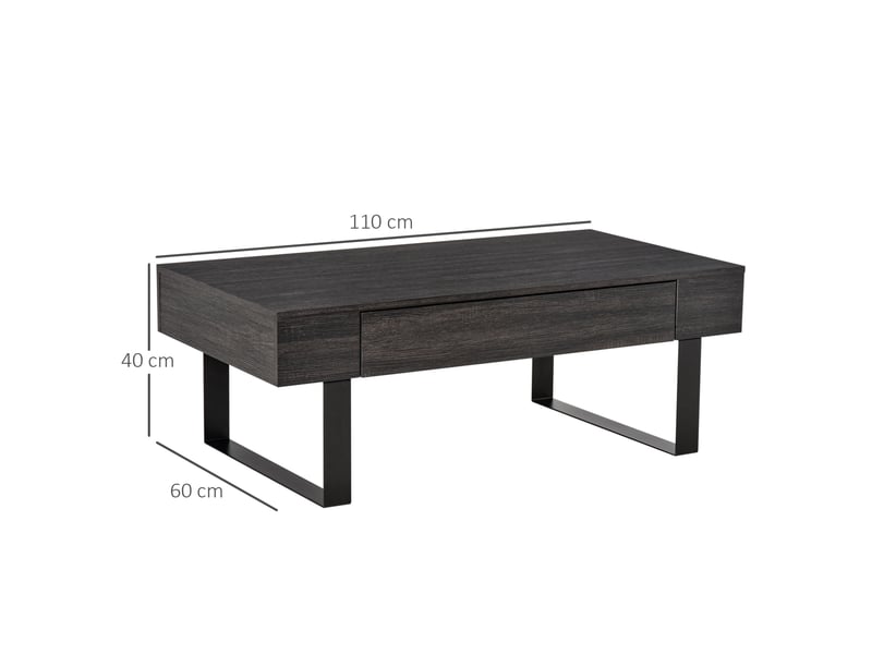  Table basse avec tiroir et rangements ouverts, structure en acier stable, moderne pour salon, gris foncé, 110 × 60 × 40 cm  - Conforama E