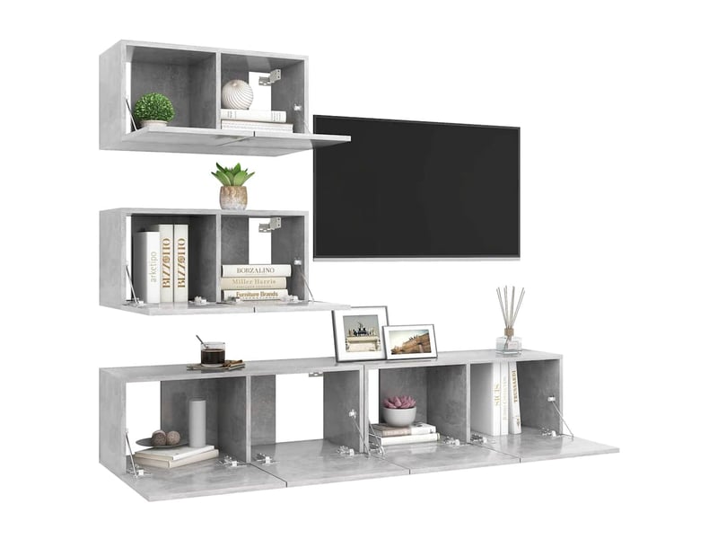  Ensemble de meubles tv 4 pcs gris béton bois d'ingénierie shl64510  - Conforama E